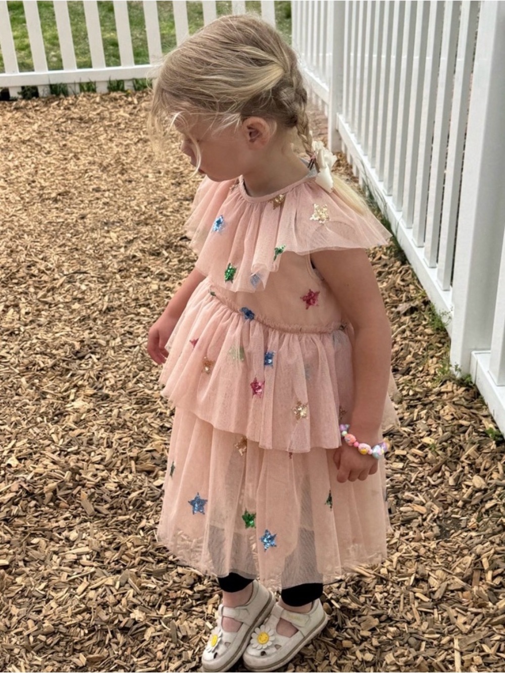 Girls Pink Star Embellished Tulle Dress
